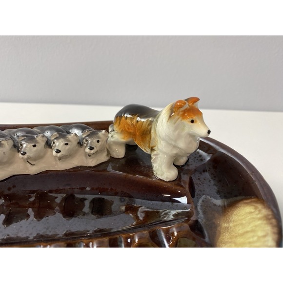 Vintage‎ Royal Sealy Japan Border Collie & Puppies Ashtray Glazed Ceramic - Picture 4 of 10